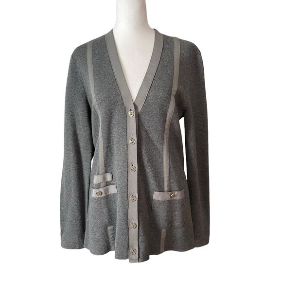 J.McLaughlin Medium Coatigan Sweater Blazer Dark Gray Vneck Thick Stretch - Picture 1 of 9